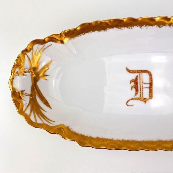 Antique Germany Gold Trim Porcelain Monogram Serving Bowl Dish - Picture 3 of 11